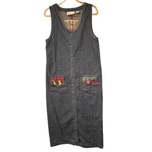 Westbound Christmas Cottagecore Denim Jumper Button Down Dress Sz. M